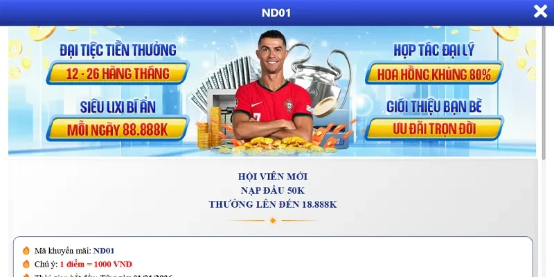 Hội viên mới LV88 nạp đầu 50k thưởng lên đến 18.888K