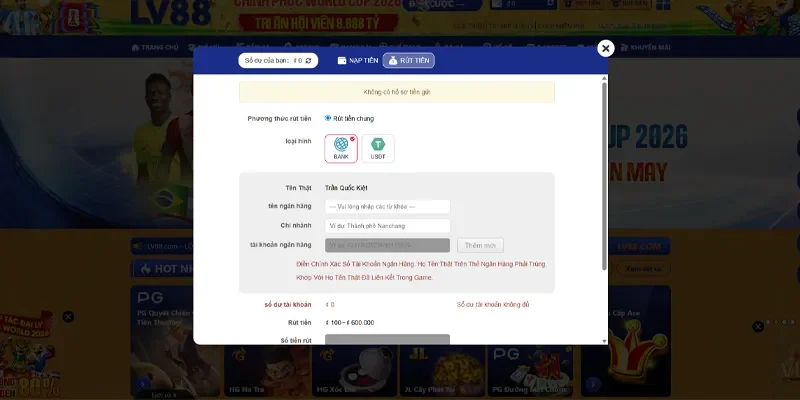 Rút tiền LV88 siêu tốc